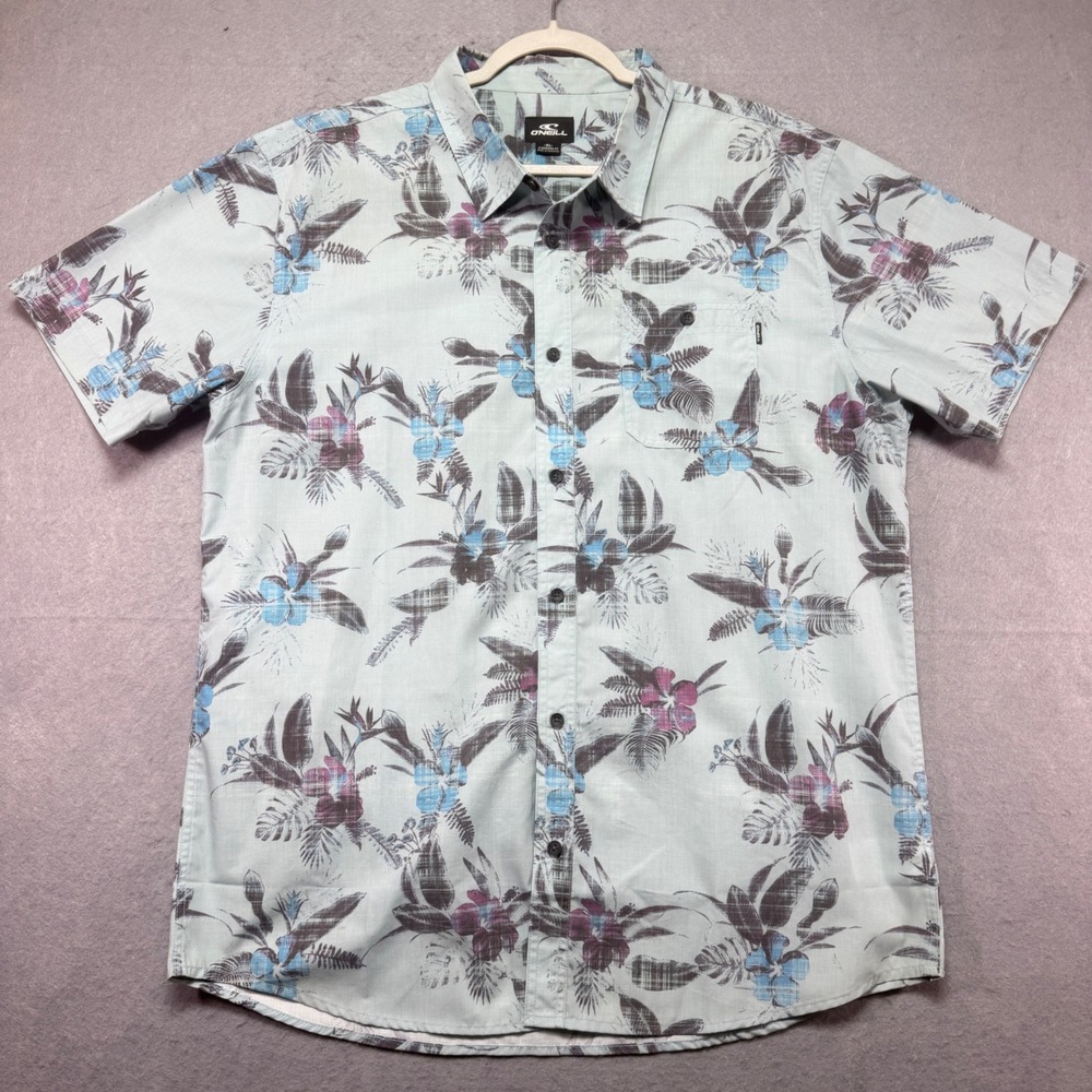 O'Neill Mens XL Standard Fit Tropical Hibiscus Short Sleeve Button Down Shirt